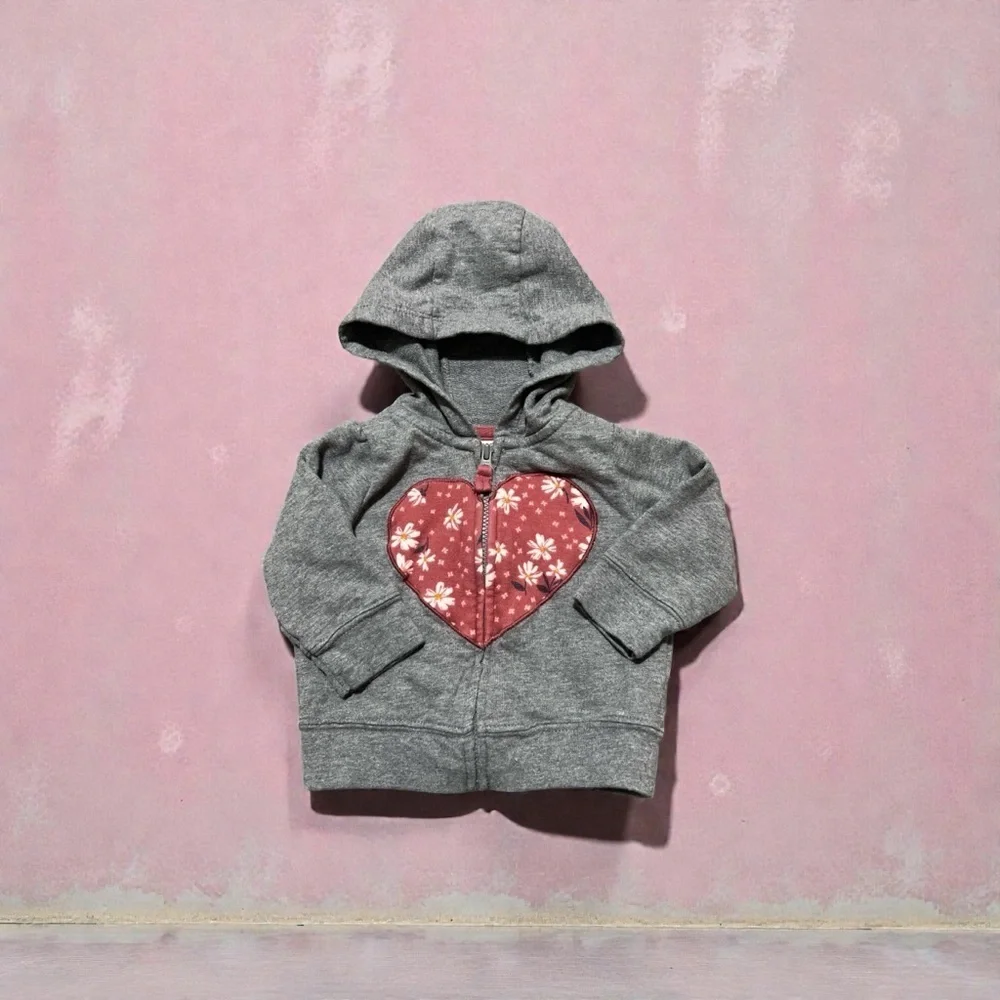 Carter's Gray Hoodie with Floral Heart